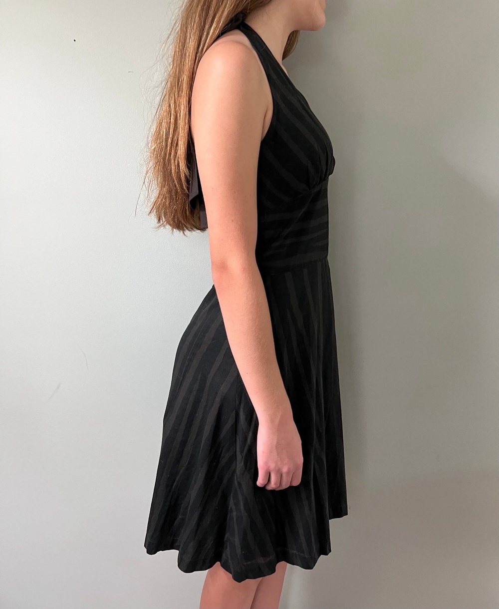 Womens Vintage 1990s Halter Style Striped Black Sun Dress | Rogan size 7 - Picture 8 of 9